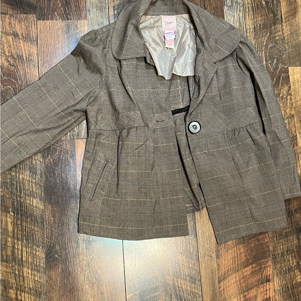 Candie’s‎ Plaid Puff Sleeve Blazer Jacket XL NWT | Fall Office Retro Layering